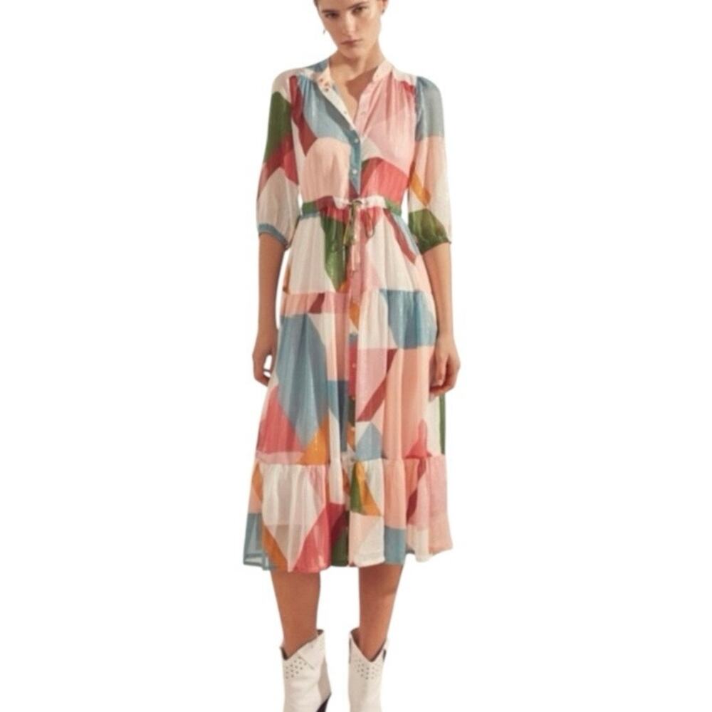 Suncoo Paris Celena Colorful Colorblock Midi Dress Size T2 US Medium